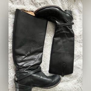 Frye Black Leather Lindsay Plate Tall Knee High Riding Boot